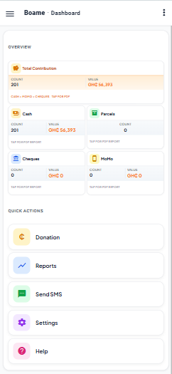 Boame dashboard on mobile